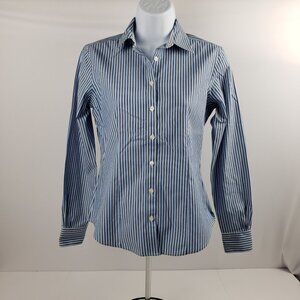 Brooks Brothers OP Blue Black White Stripes Womens Petite Convertible Cuffs